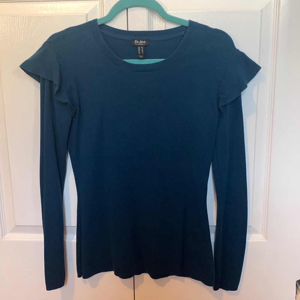Teal sweater with ruffle sleeves